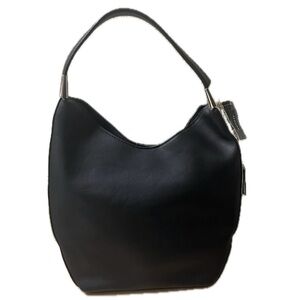 Alfani Bangle Hobo Shoulder Bag, Snakeskin Trim, Vegan Leather, Black/Silver NWT